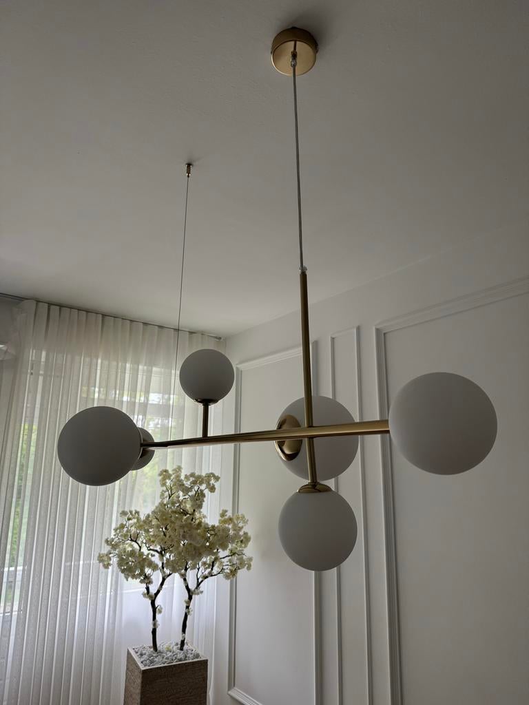 Hanglamp goud messing, Ophalen of Verzenden, Zo goed als nieuw, Metaal, 75 cm of meer