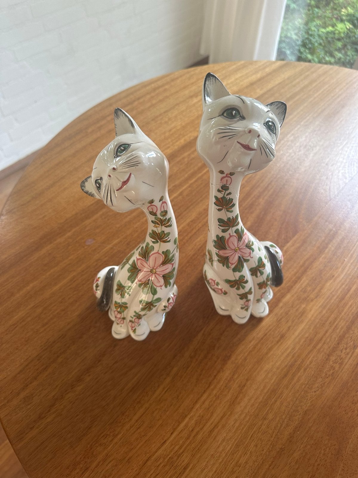 Vintage Italiaanse Keramische Kattenbeeldjes (2 stuks), Antiek en Kunst, Ophalen of Verzenden