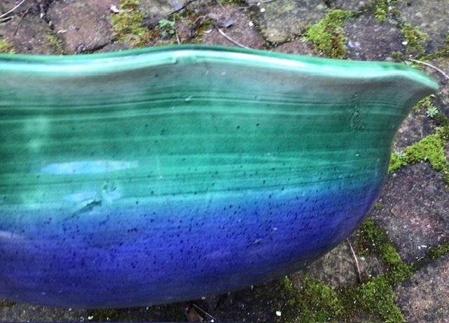 plantenschaal, groen-blauw aardewerk, 33 cm, Gebruikt, Rond, Binnen, Minder dan 40 cm