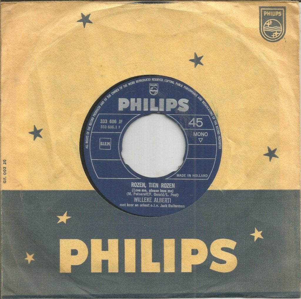 Willeke Alberti – Rozen, Tien Rozen (1966), Gebruikt, 7 inch, Levenslied of Smartlap, Beschermende buitenhoes