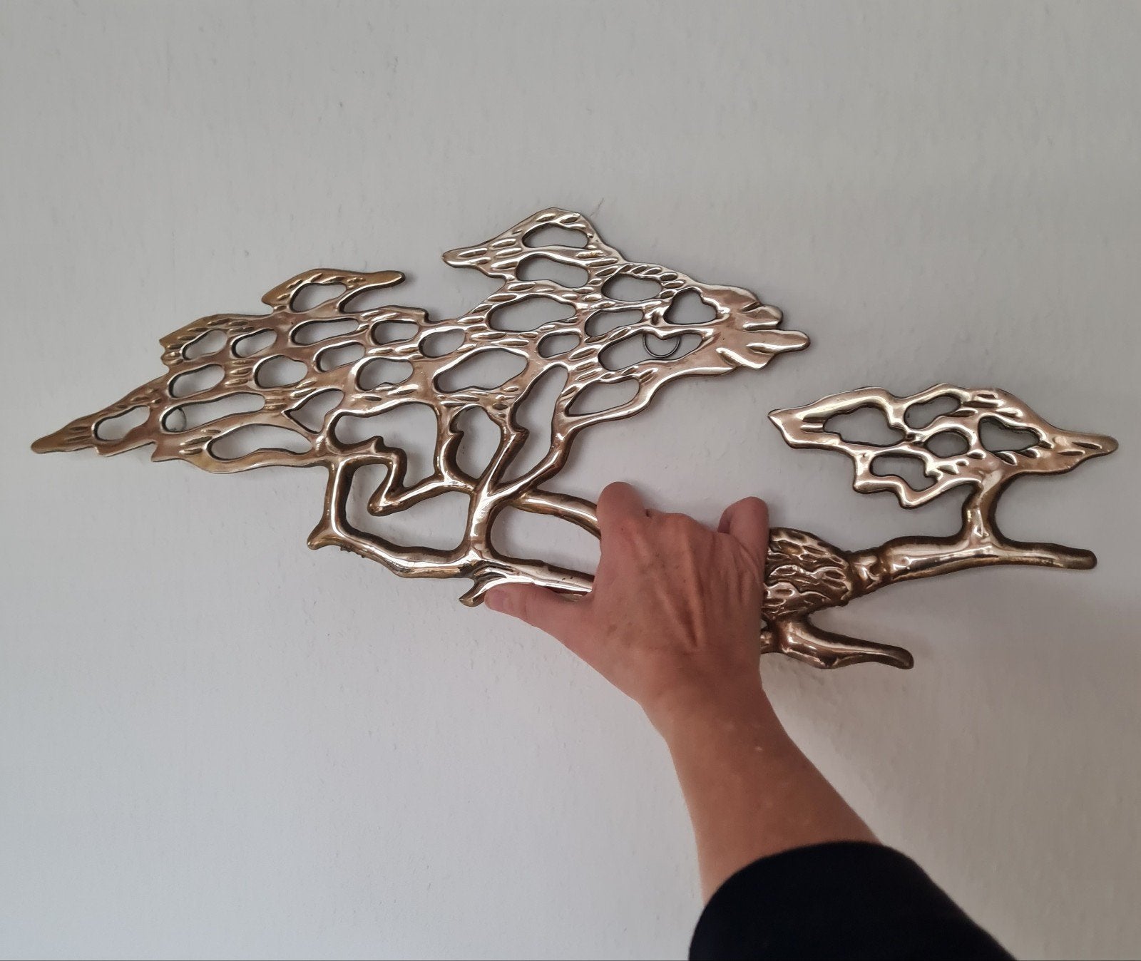 Vintage messing wanddecoratie Boom Mid Century, Ophalen of Verzenden, Brons
