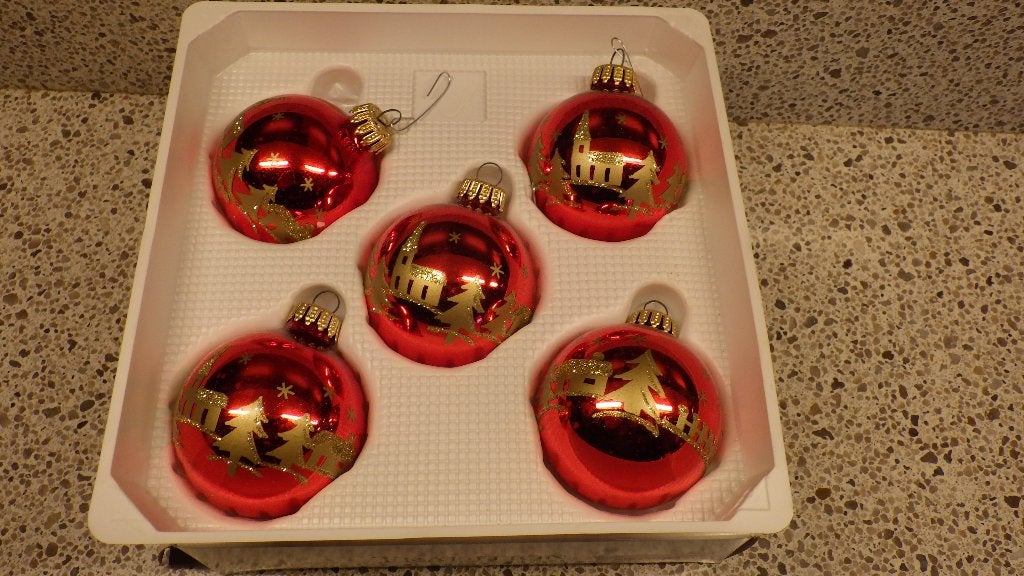 mooie rode kerstballen met goudopdruk, Ophalen of Verzenden, Gebruikt