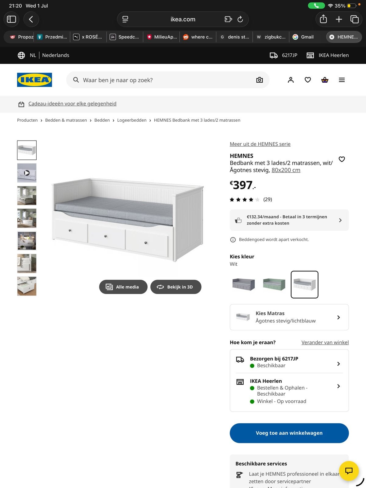 IKEA Hemnes Bedbank with Mattresses, Ophalen, Gebruikt, Wit, Tweepersoons