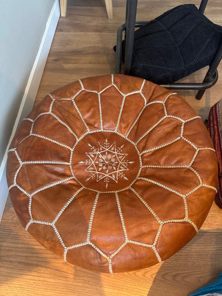 Leren poef, Ophalen, Minder dan 50 cm, Gebruikt, Rond