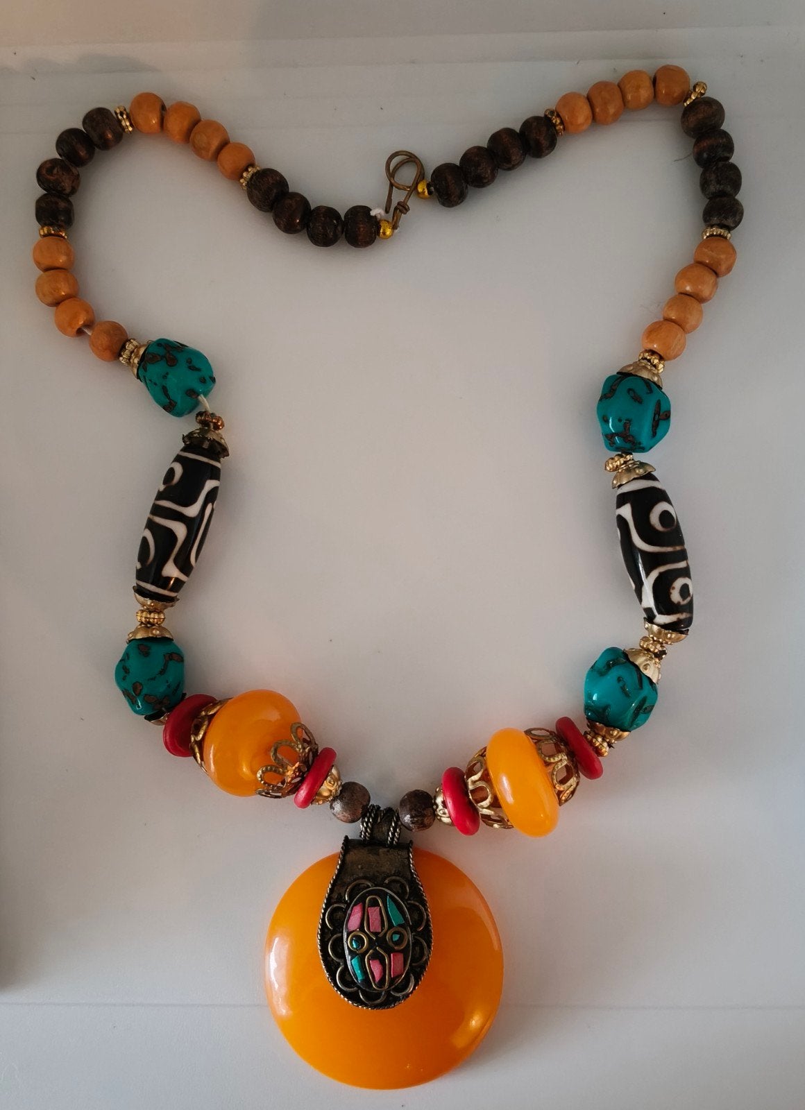 Zephyrr Saffraan Tibetaanse Dzi Kralen Ketting 66cm,, Sieraden, Tassen en Uiterlijk, Kettingen, Geel, Nieuw, Ophalen of Verzenden