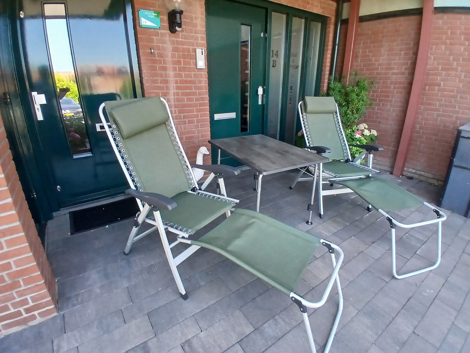 ANWB Stoelen met voetenbank en tafel voor camping of tuin, Caravans en Kamperen, Ophalen, Zo goed als nieuw, Campingstoel