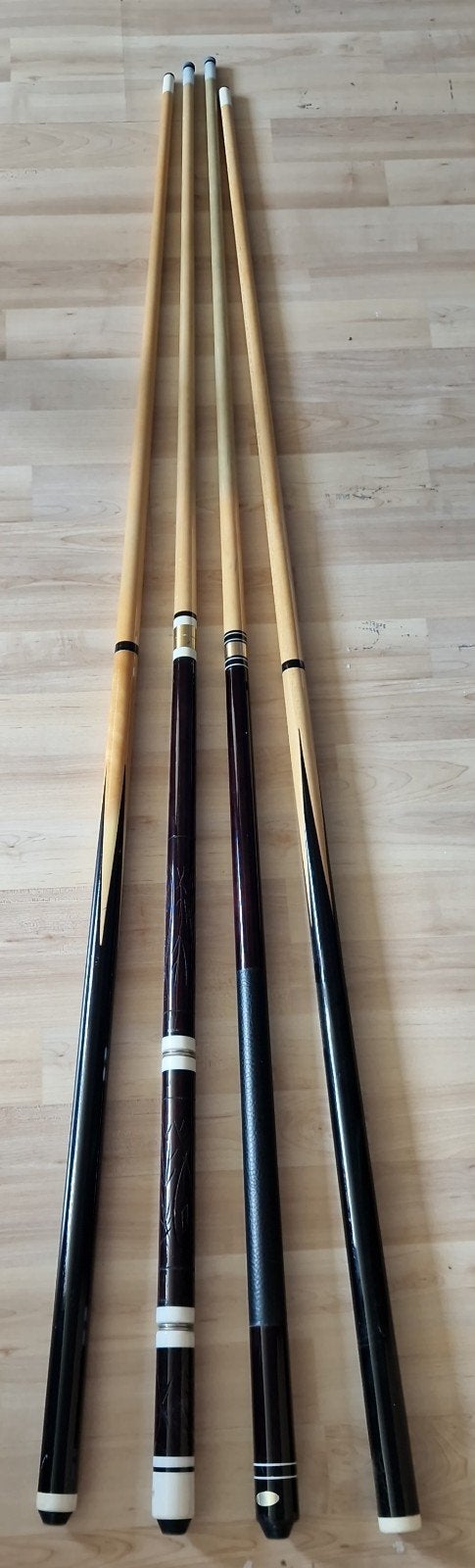 Set van 4 biljartkeus - Gebruikt, Ophalen of Verzenden, Gebruikt, Keu of Ballen