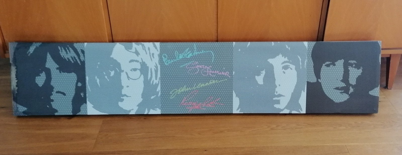 The Beatles Pop Art Canvas met Handtekeningen, Ophalen, Print, Muziek, Op houten frame