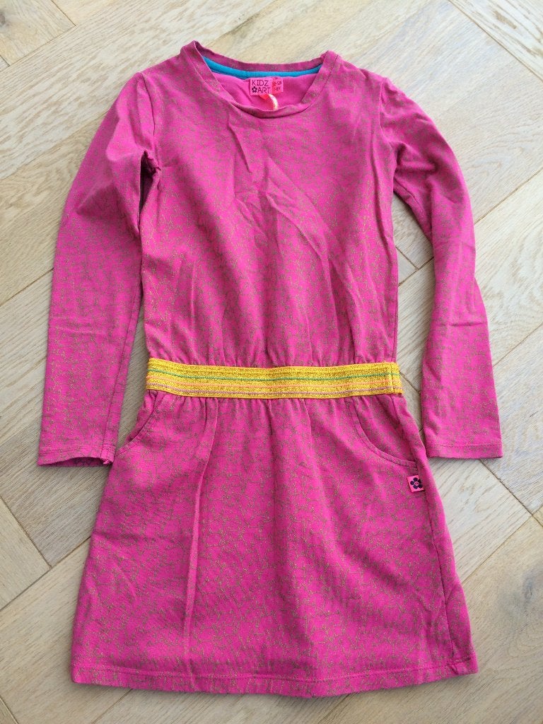 Leuk zgan roze met goud jurkje Kidz Art 122/128, Kidz Art, Meisje, Ophalen of Verzenden, Zo goed als nieuw