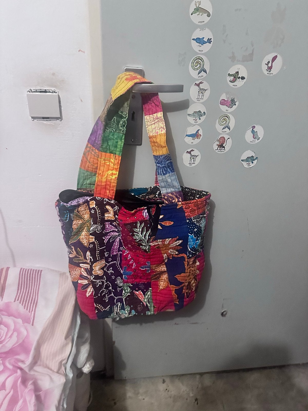 Kleurrijke handtas met patchwork design, Gebruikt, Overige kleuren, Ophalen of Verzenden, A