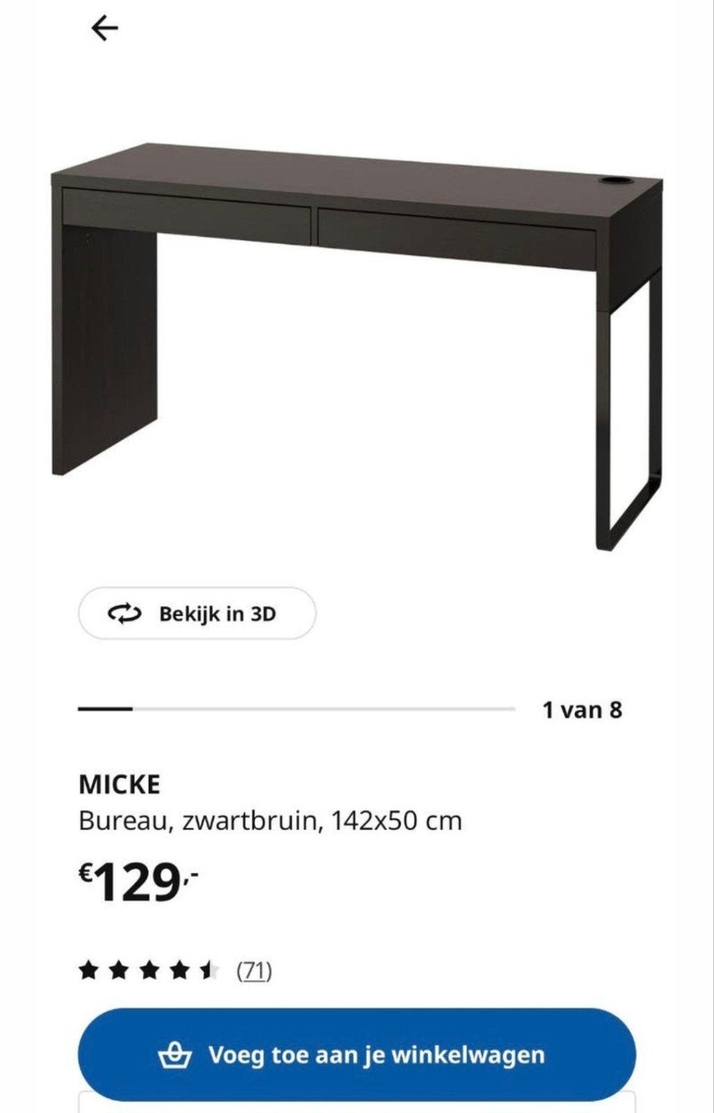 IKEA bureau Micke zwartbruin 142x50, Ophalen, Gebruikt
