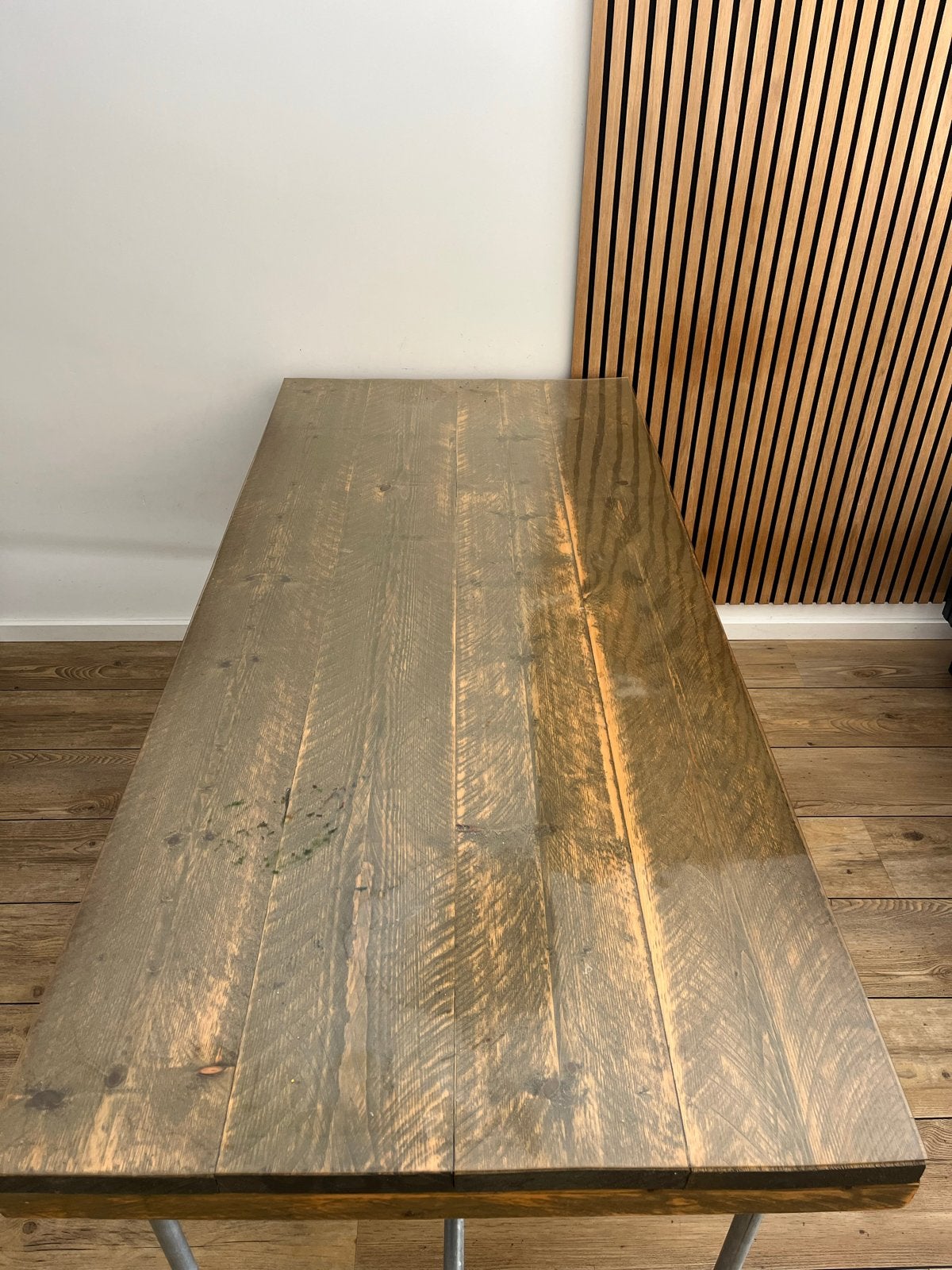 Steigerhout eettafel 180x80cm met steiger buis onderstel, Ophalen, Gebruikt, 50 tot 100 cm, 150 tot 200 cm