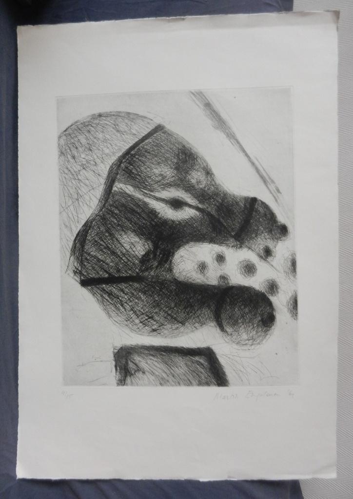 Ets Abstract figuur 1969 Martin Engelman (1924-1992), 49 cm, Origineel, Ophalen of Verzenden, 40 cm