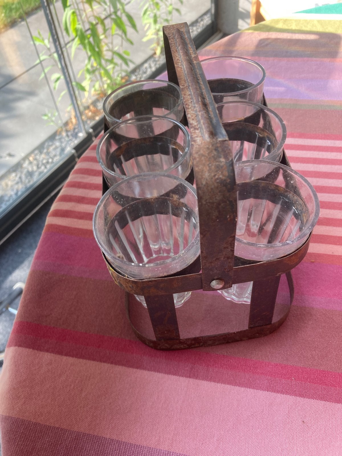Vintage Glazen in Metalen Houder - Set van 6, Ophalen of Verzenden