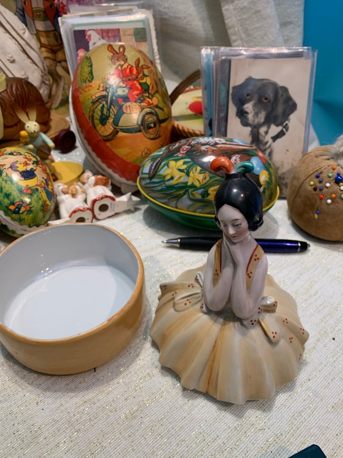 Antieke Poederdoos met Ballerina flapper Figuur, Antiek en Kunst, Antiek | Overige Antiek, Ophalen of Verzenden