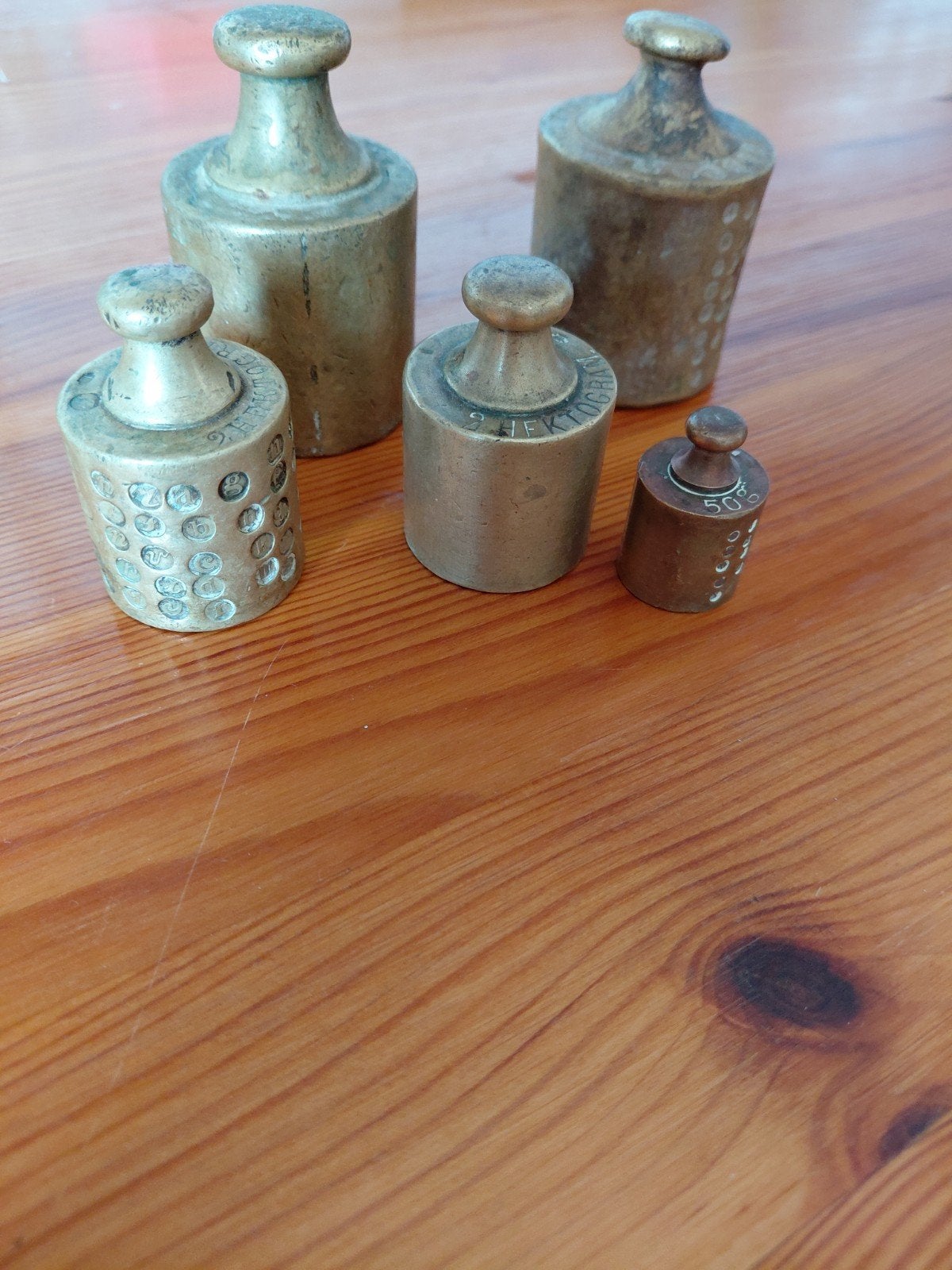 Antieke koperen gewichten set - Decoratief, Antiek en Kunst, Ophalen