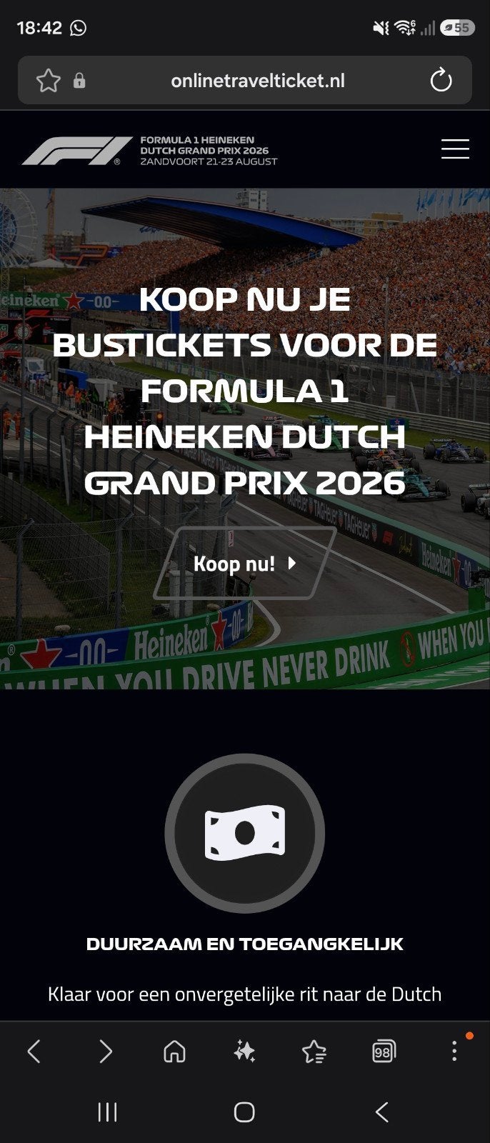 Busreis Tilburg (Berkel-Enschot) naar F1 zandvoort, Eén persoon, Vliegtuig, Met bestemming of datum
