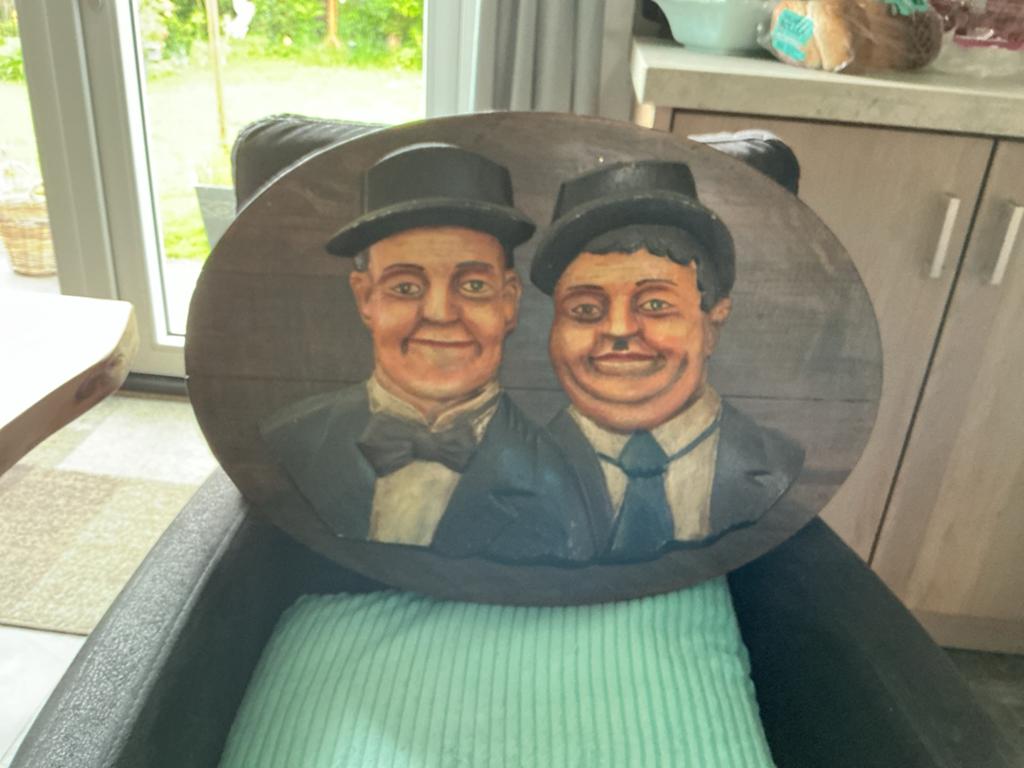 Houten bord Laurel en Hardy - Vintage Decoratie, Ophalen of Verzenden, Zo goed als nieuw