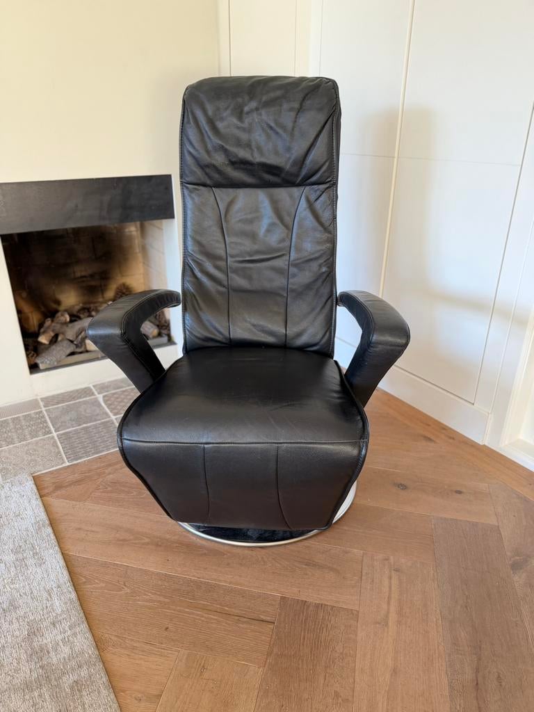 De Toekomst relaxfauteuil leer verstelbaar zwart, Ophalen, Zo goed als nieuw, 50 tot 75 cm, Leer