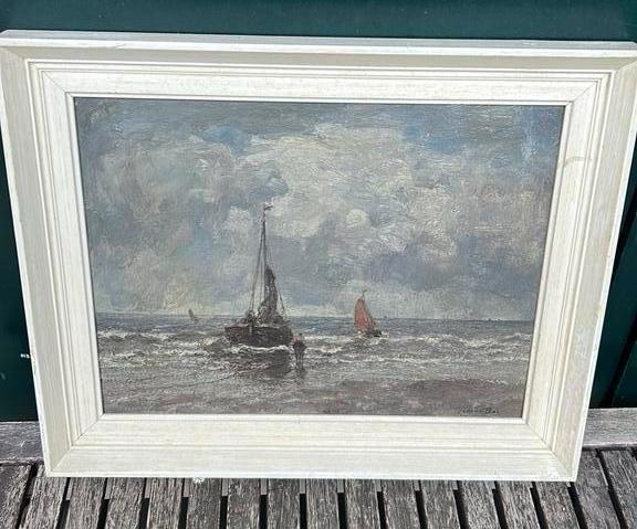 Gerard bal, vissersboten in de noordzee. Scheveningen?, Ophalen