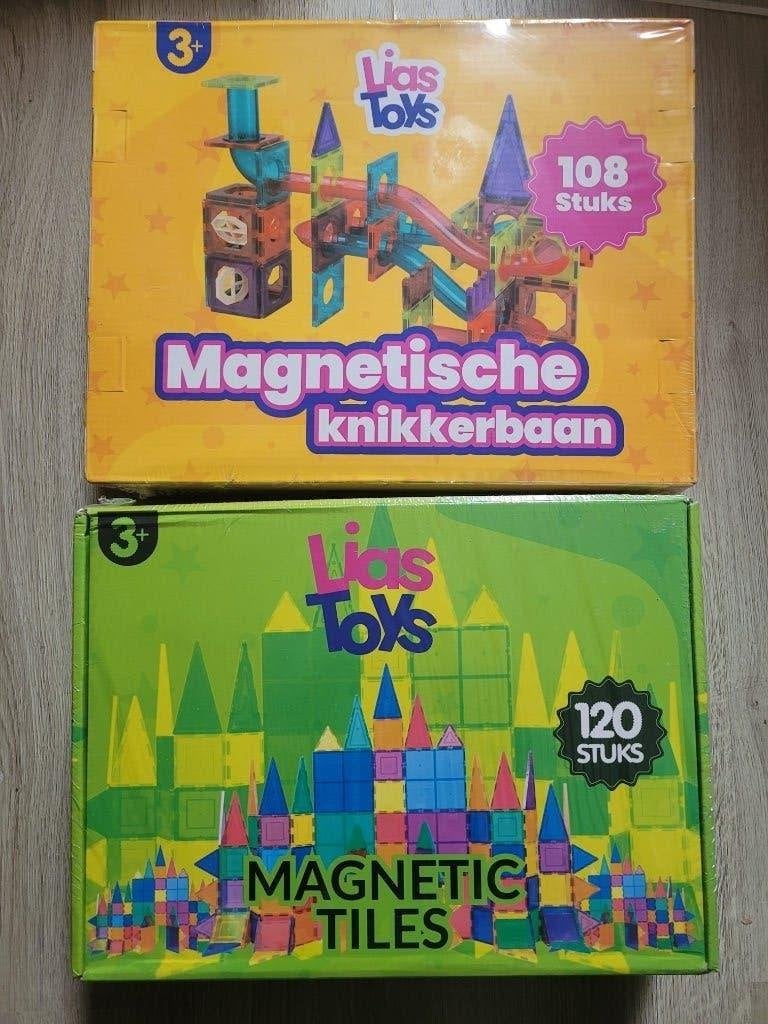 LiasToys Magnetic Knikkerbaan 108 st + Magnetic Tiles 120 st, Kinderen en Baby's, Overige merken, Onbekend, Nieuw, Ophalen of Verzenden