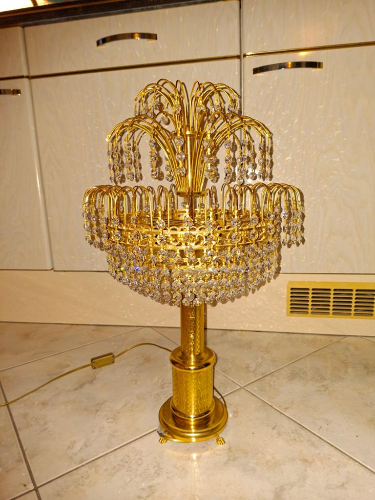 Gouden met kristallen lamp. Compleet zes rijen echt kristal, Ophalen, Minder dan 50 cm