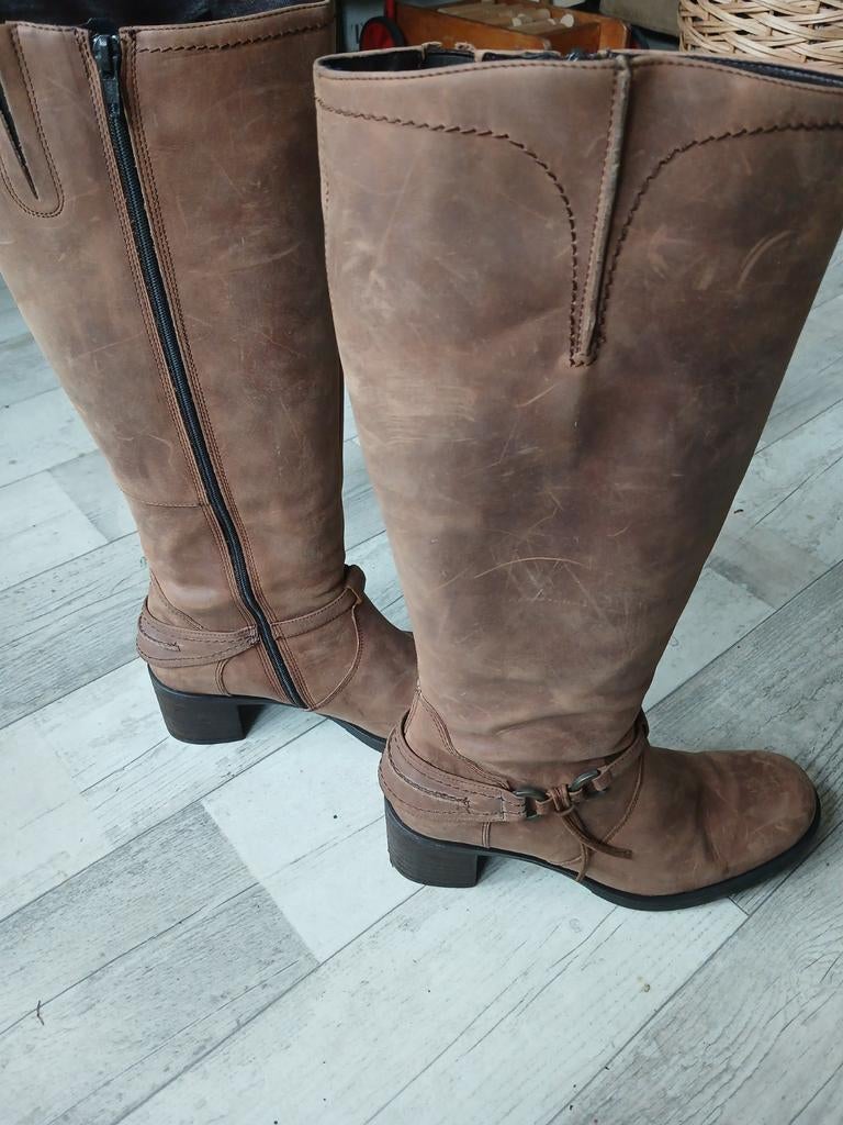 Nubuck leren laarzen, Ophalen, Zo goed als nieuw, Bruin, Hoge laarzen