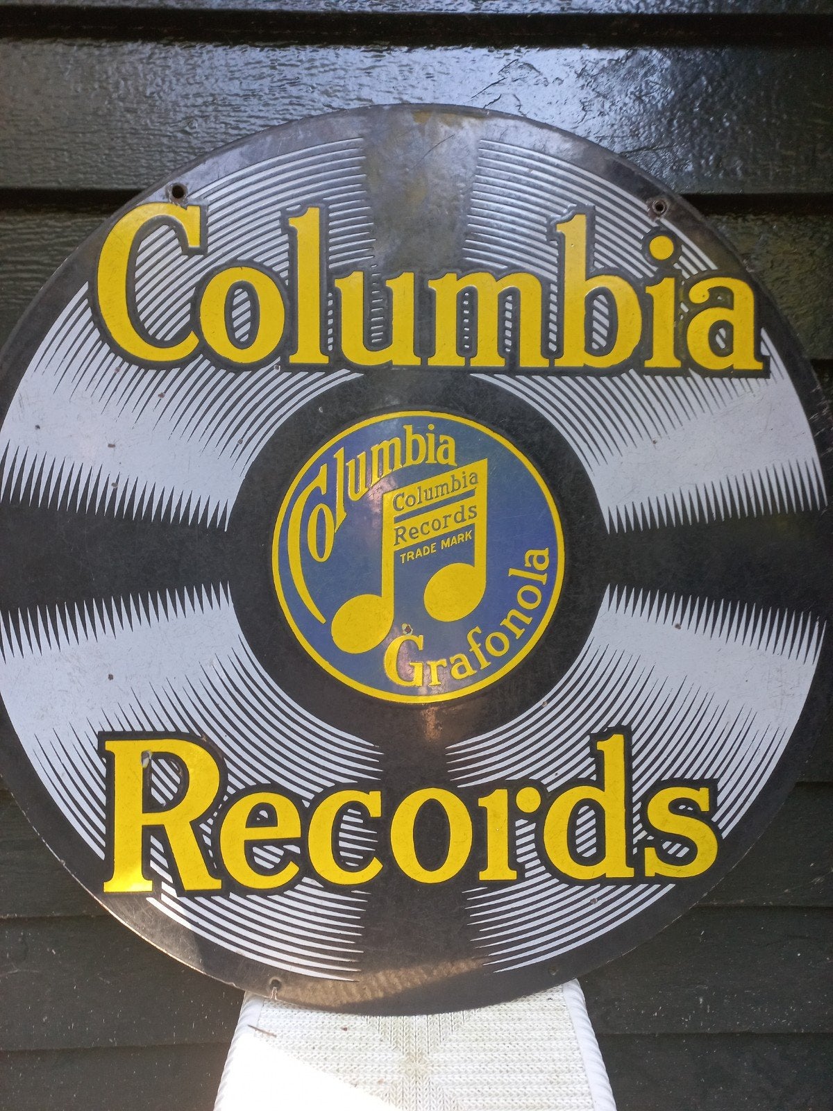 emaille bord COLOMBIA RECORDS dubbelzijdig, Verzamelen, Ophalen, Gebruikt, Reclamebord