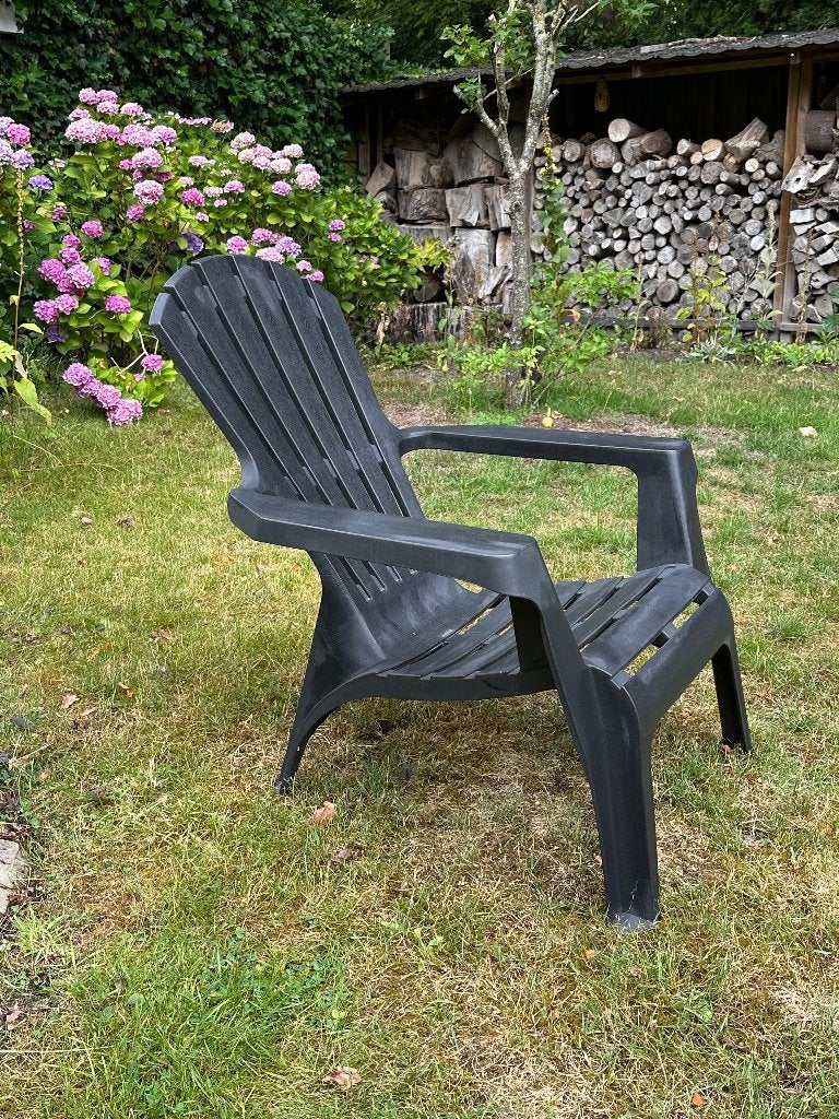 Te koop 4 Dekchair-tuinstoelen (antraciet, kunststof), Ophalen of Verzenden, Gebruikt, Kunststof, Stapelbaar