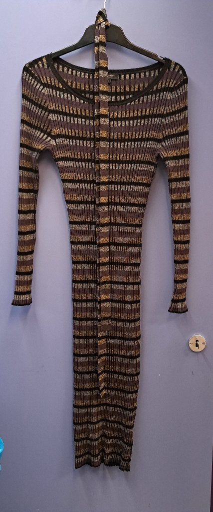 Claudia Sträter midi jurk gestreept metallic goud 36 44654, Overige kleuren, ., Ophalen of Verzenden, Zo goed als nieuw