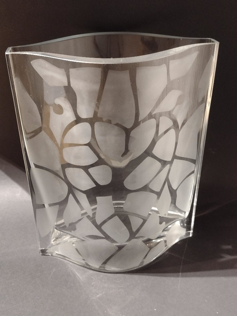 Kristallen design vaas ovaal met geëtste print, Ophalen, Zo goed als nieuw, Overige kleuren, Glas