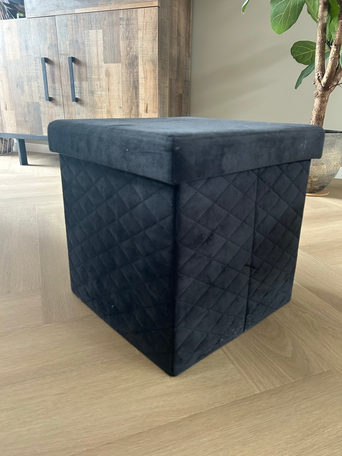 Zwarte opbergpoef 38x38 cm - Kubusvormig, Ophalen, Minder dan 50 cm, Gebruikt, Vierkant