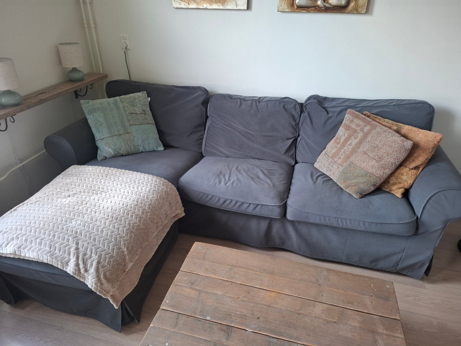 Ikea Ektorp 3-zitsbank met chaise longue, grijs, Ophalen, Zo goed als nieuw
