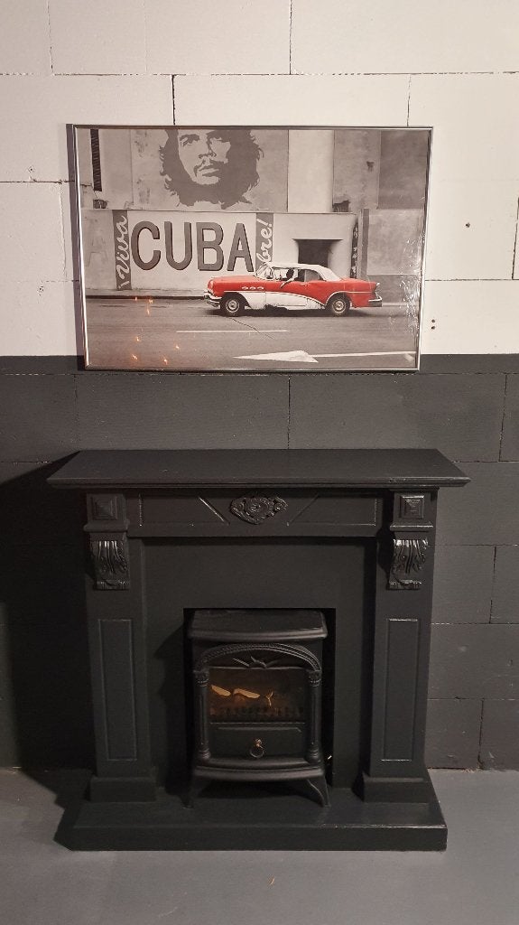 Grote poster Cuba, Che Guevara en oldtimer. In lijst. S32