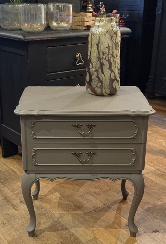 Vintage kastje, Queen Ann ladekastje hal ladekast taupe VdlM, Ophalen, 1 of 2 laden, Brocante kast nachtkastje oud barok ladetafeltje wandtafel