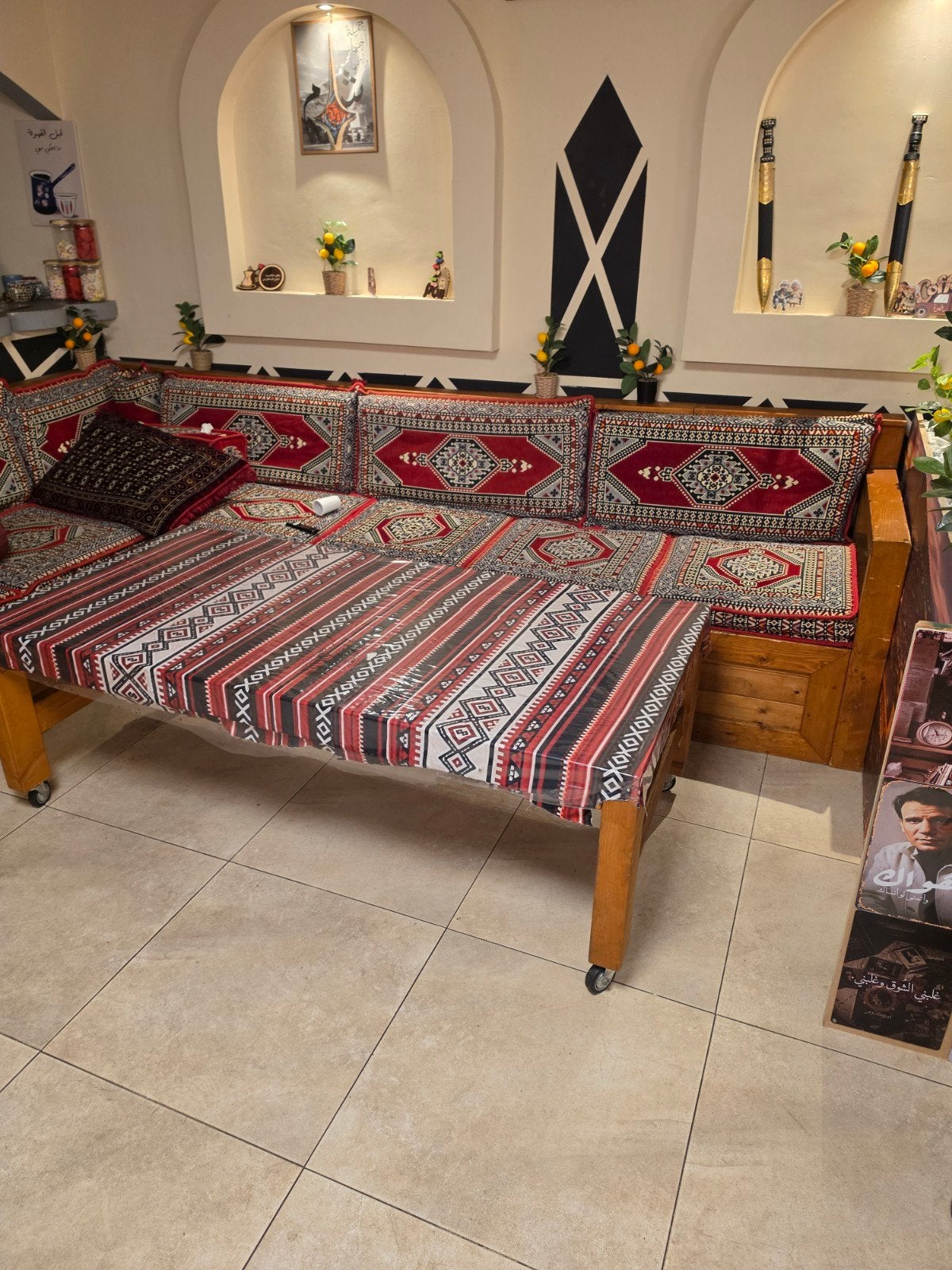 Traditionele Arabische Hoekbank met Houten Frame, Ophalen, Hout, 100 tot 125 cm, Hoekbank