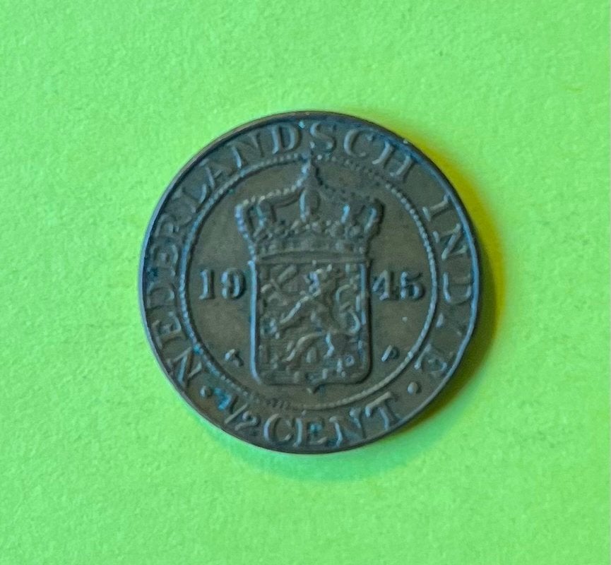 Nederlands-Indië ½ cent 1945, Ophalen of Verzenden, Koningin Wilhelmina, Overige waardes, Losse munt