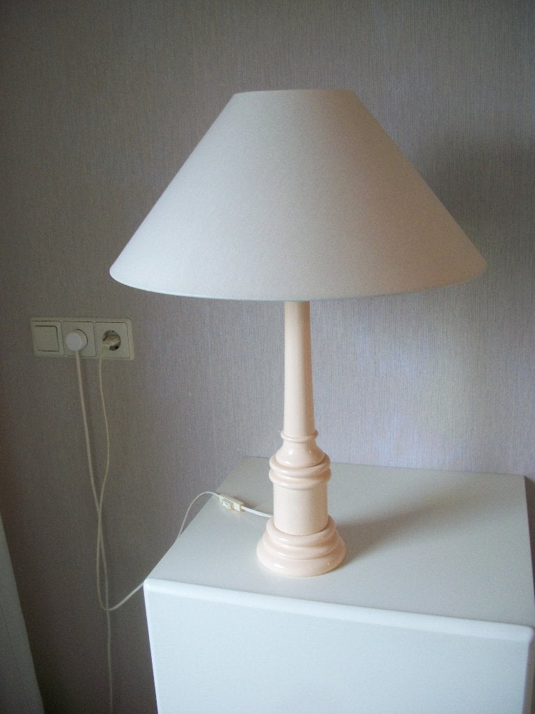 Tafellamp - Zalm met Beige - 61 cm hoog - zgan, Huis en Inrichting, Ophalen of Verzenden, Zo goed als nieuw, Hout