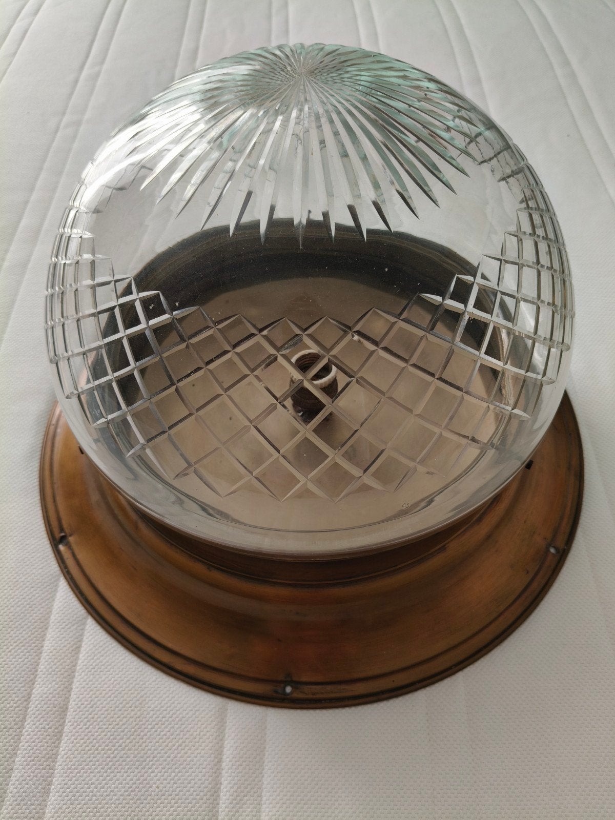 Grote antieke plafondlamp met geslepen glazen bol, Antiek en Kunst, Antiek | Lampen, Ophalen of Verzenden