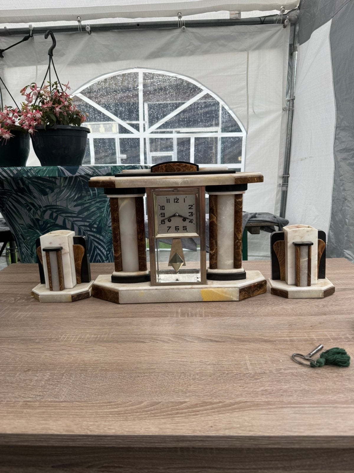 3-Delige Art Deco Klokkenset met Boekensteunen – Onyx, Ophalen