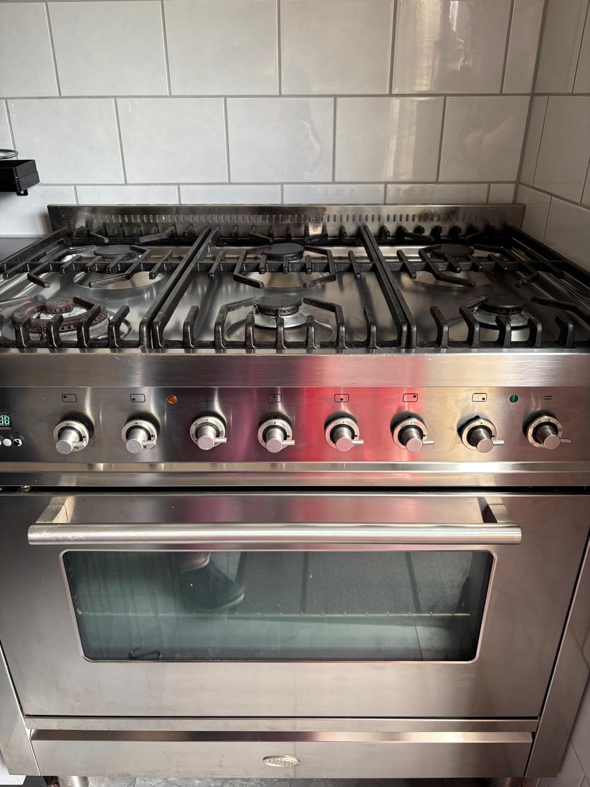 RVS Gasfornuis met Oven - 6 pits, Ophalen, Gebruikt, 60 cm of meer, Gas