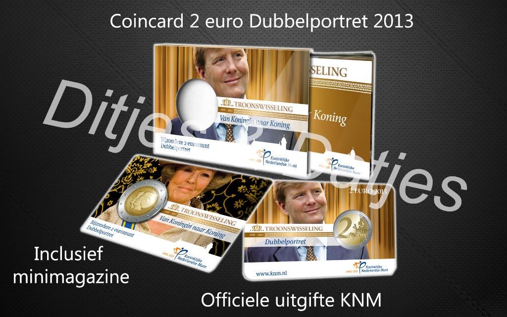 2 euro Dubbelportret 2013 UNC in coincard met boekje KNM, Ophalen of Verzenden, Koningin Beatrix, Euro's