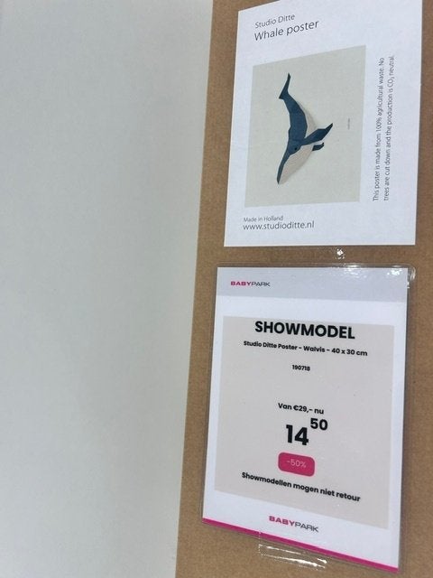 Studio Ditte Poster - Walvis - 40  30 cm, Rechthoekig Staand, Nieuw, Ophalen of Verzenden, A1 t/m A3