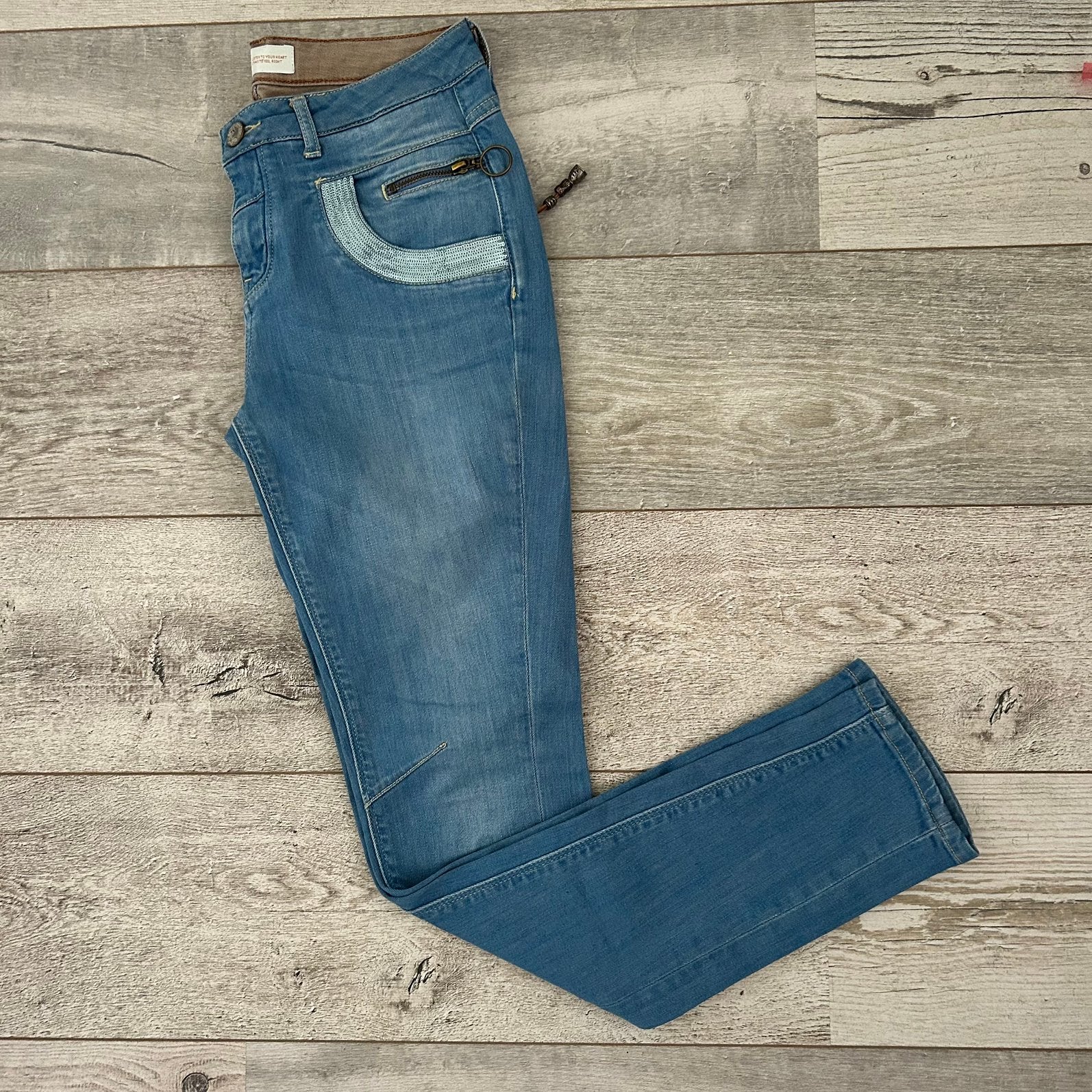 Mos Mosh Naomi Glam Jeans met Pailletten (Maat 27), Ophalen of Verzenden, Gedragen, Blauw, W27 (confectie 34) of kleiner