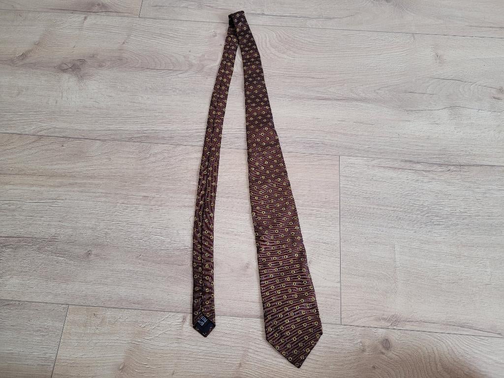 BEVILACQUA bruine stropdas met print ~ HH1808, Bruin, Ophalen of Verzenden, Zo goed als nieuw, Met patroon