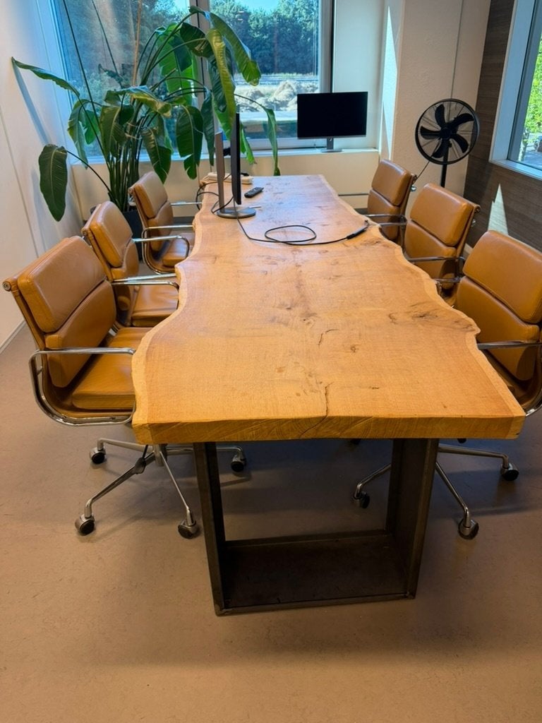 Boomstamtafel 282cm x 84cm 5cm massief eiken, Ophalen, 200 cm of meer, 50 tot 100 cm, Zo goed als nieuw