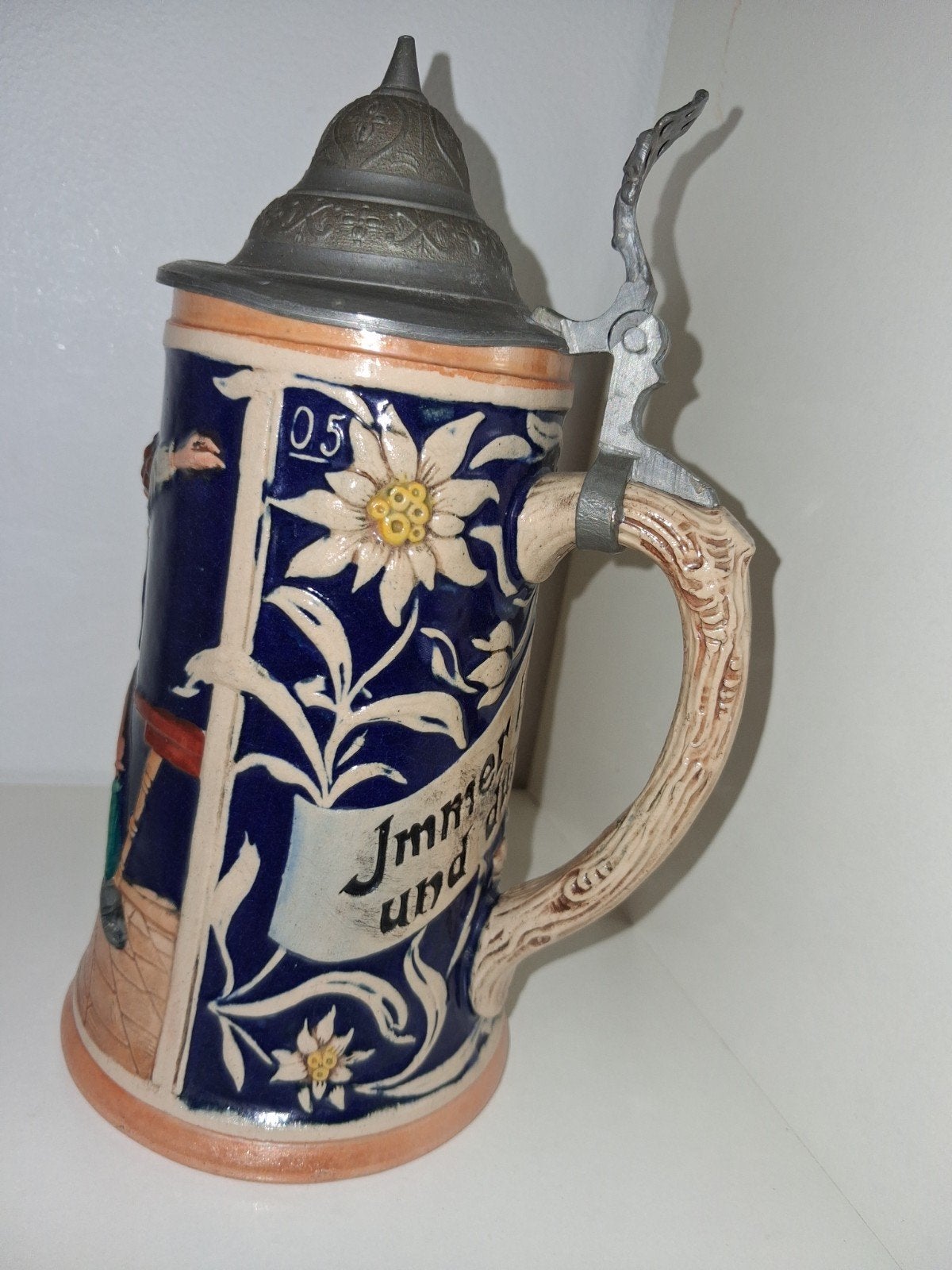 Vintage Duitse Bierpul met Tin Deksel - Edelweiss Decor, Verzenden