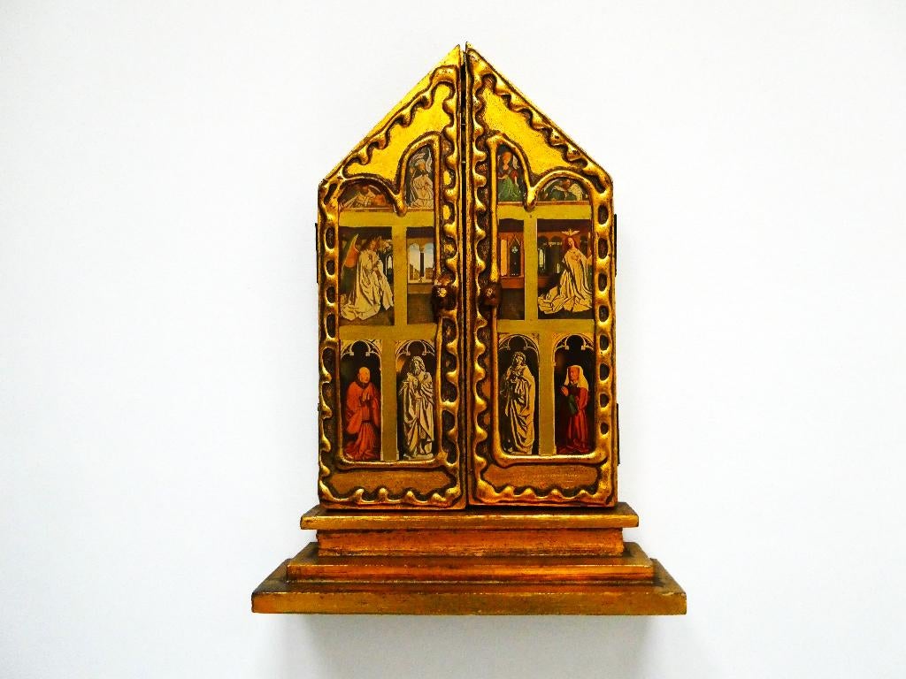 Drieluik Icoon verguld Het Lam Gods naar gebroeders Van Eyck, Antiek en Kunst, Ophalen of Verzenden