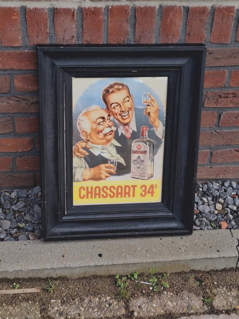 Oude Chassart drank reclame poster in lijst., Reclamebord, Gebruikt, ., Ophalen of Verzenden