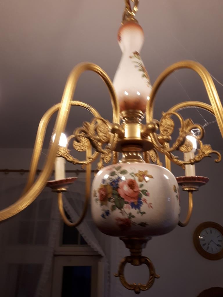 Vintage kroonluchter met rozen /oude hanglamp, Ophalen